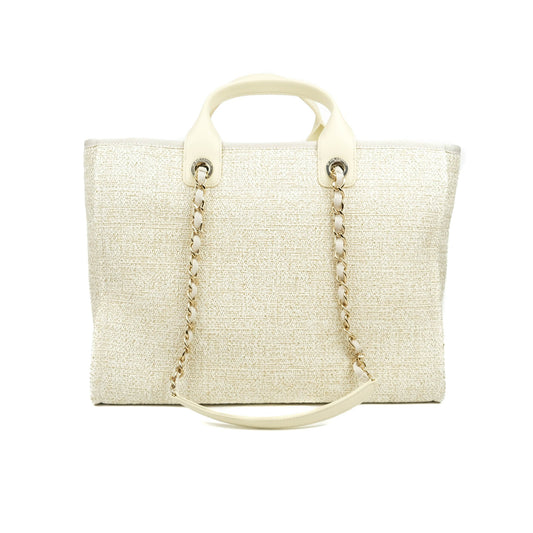 Chanel Large Deauville Iridescent Gold Beige Canvas Gold Hardware