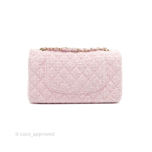 Chanel Classic M/L Medium Quilted Double Flap Bag Pink Tweed Gold Hardware