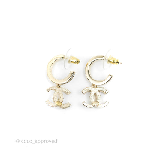 Chanel CC Crystal Hoop Earrings Gold Tone 22K