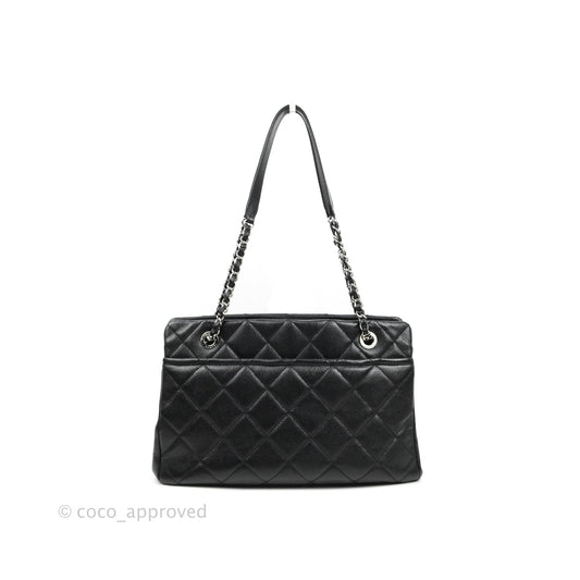 Chanel Quilted Caviar Leather Timeless CC Soft Shopping Tote Bag Black