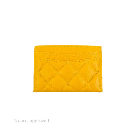 Chanel Classic Flat Card Holder Yellow Caviar Silver Hardware
