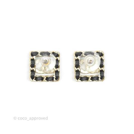 Chanel Crystal Lambskin Chain Sergeant Chanel Stud Earrings Black Gold