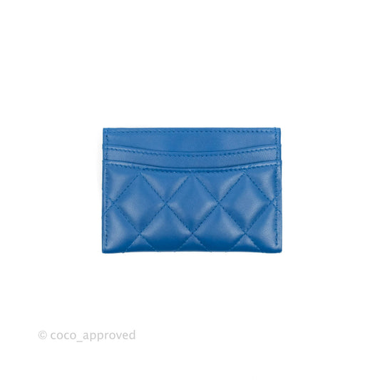 Chanel CC Card Holder Blue Lambskin Rainbow Hardware
