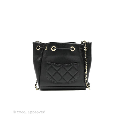 Chanel Caviar Quilted CC Pocket Bucket Bag Black Gold Hardware
