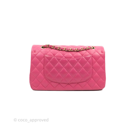 Chanel Classic M/L Medium Double Flap Pink Lambskin Matte Gold Hardware