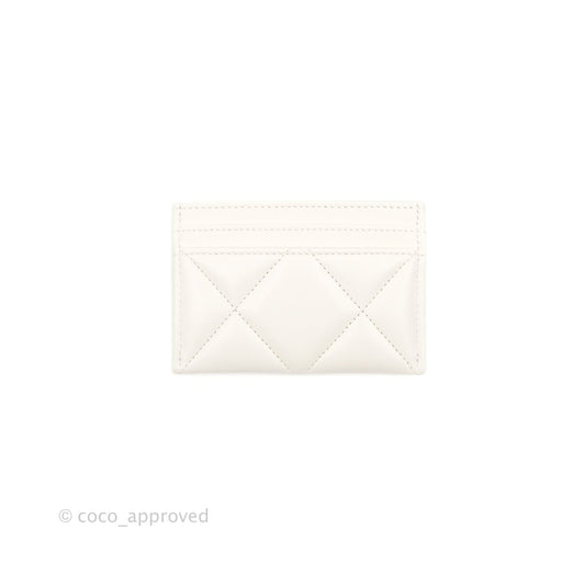 Chanel 19 Quilted Flat Card Holder White Lambskin