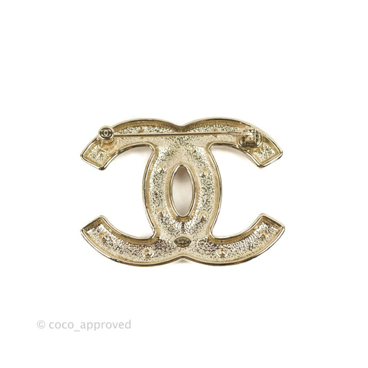 Chanel CC Pearl Pink Heart Rhinestone Brooch Gold Tone 22B