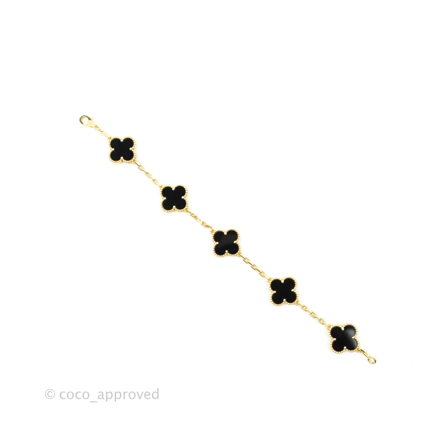 Van Cleef & Aprels 18k Gold and Black Onyx Vintage Alhambra 5 Motif Bracelet Yellow Gold