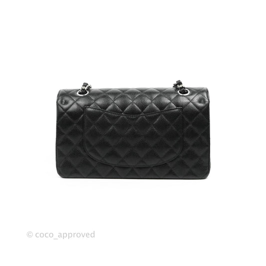 Chanel Classic M/L Medium Double Flap Bag Black Caviar Silver Hardware
