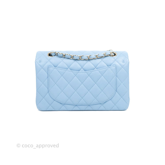 Chanel Small Classic Quilted Flap Light Blue Caviar Gold Hardware
