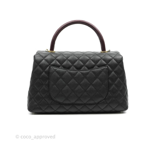 Chanel Medium Coco Handle Quilted Black Caviar Lizard Handle Gold Hardware