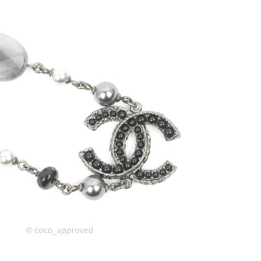 Chanel Pearl CC Necklace Silver Tone 14B
