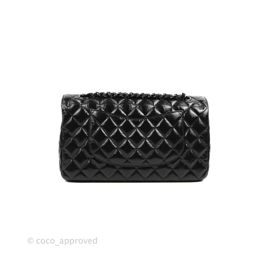 Chanel M/L Medium Classic Quilted Flap So Black Shiny Crumpled Calfskin