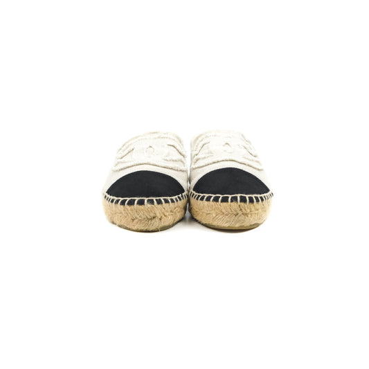 Chanel CC Espadrilles Black Beige Fabric Size 37