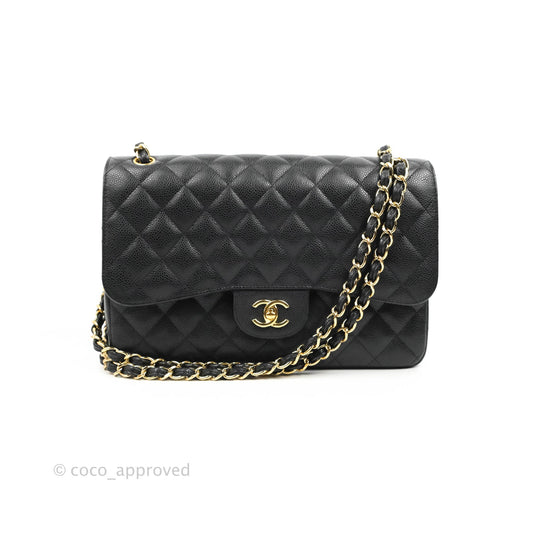 Chanel Jumbo Double Flap Black Caviar Gold Hardware