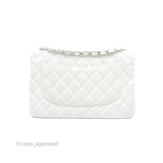 Chanel Jumbo Double Flap White Caviar Silver Hardware