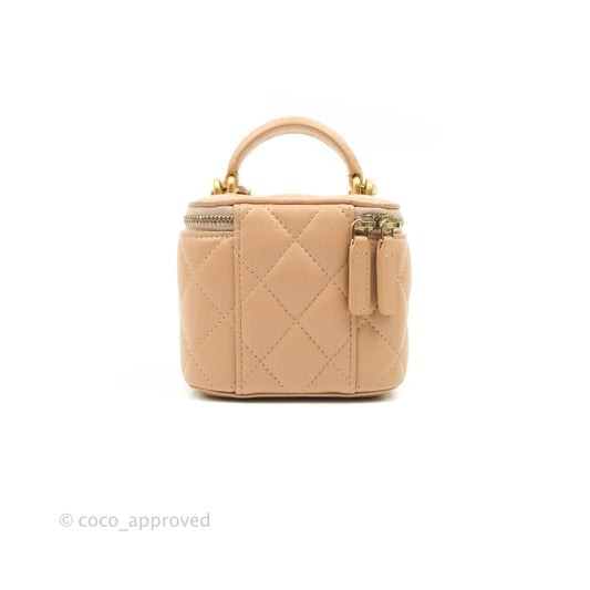 Chanel Mini Top Handle Vanity With Chain Beige Lambskin Aged Gold Hardware