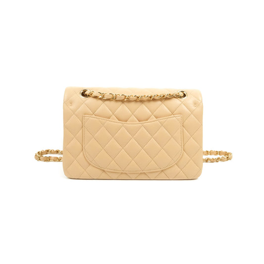 Chanel Classic Small S/M Quilted Flap Beige Lambskin Gold Hardware