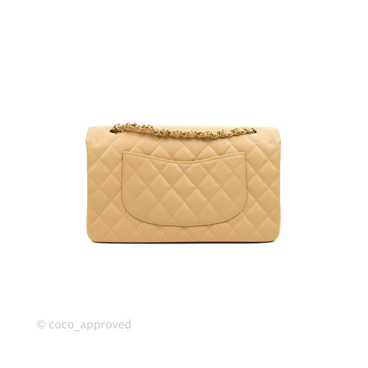 Chanel Classic M/L Medium Flap Quilted Beige Caviar Gold Hardware