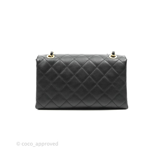 Chanel Logo Enchained Flap Bag Black Calfskin Gold Hardware