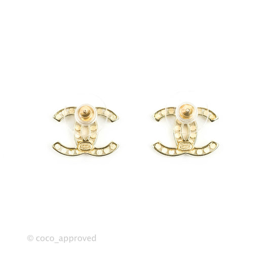 Chanel CC Crystal Earrings Gold Tone 21P