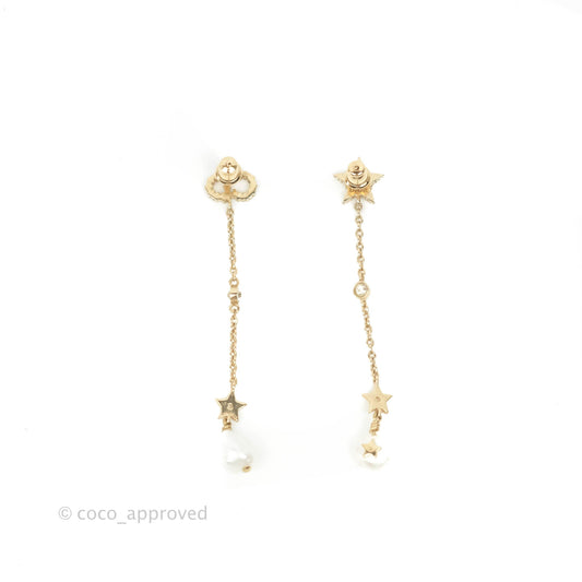 Christian Dior Pearl Crystal Star CD Long Drop Earrings