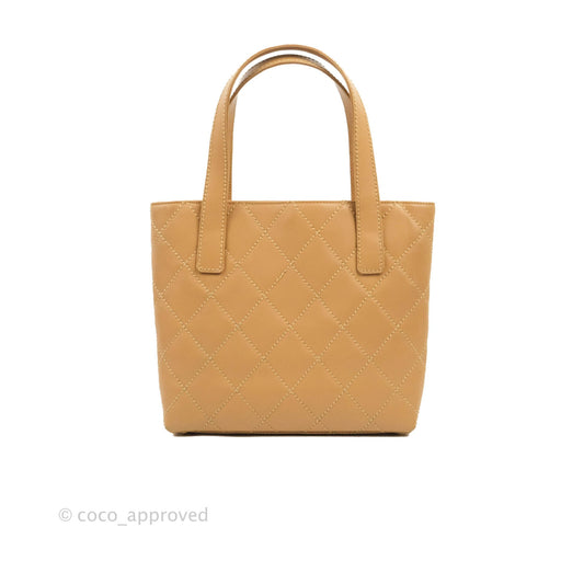 Chanel Vintage Quilted CC Tote Bag Beige Calfskin Gold Hardware