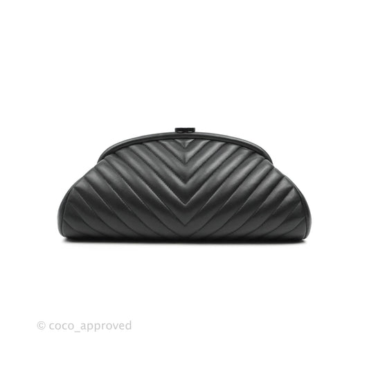 Chanel Chevron Timeless Kisslock Clutch So Black Lambskin 15S