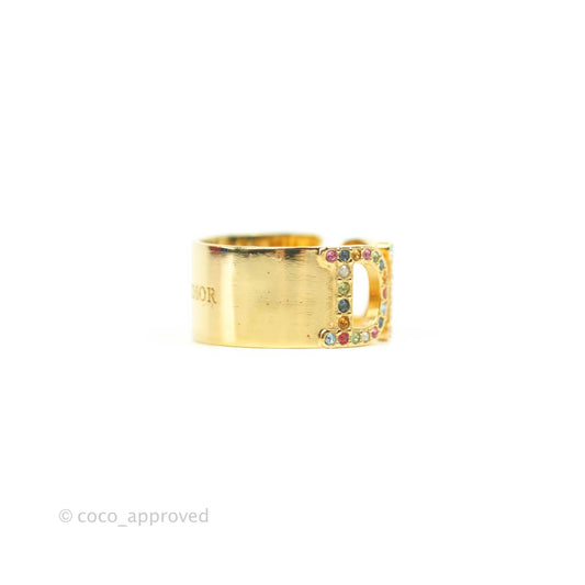 Christian Dior Rainbow Crystal Ring Gold Tone Size L