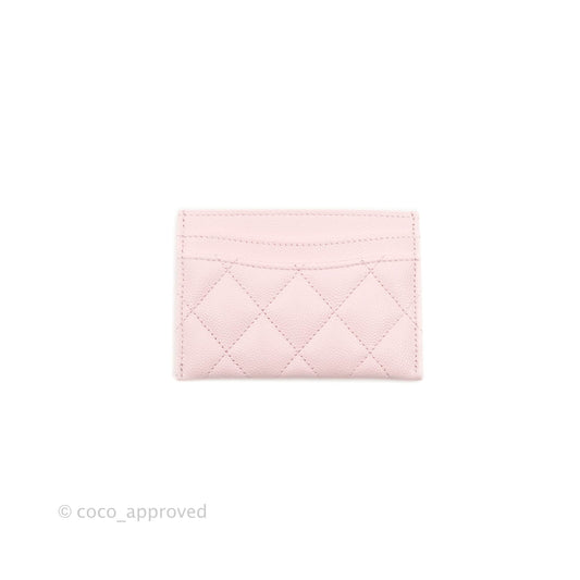 Chanel Classic Flat Card Holder Light Pink Caviar Gold Hardware