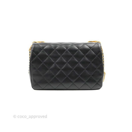 Chanel Large Flap Bag With Woven CC Logo Black Lambskin Gold Hardware 22C