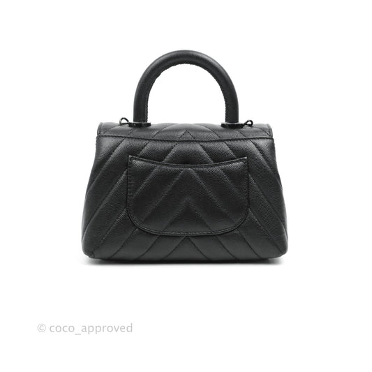 Chanel Mini Chevron Coco Handle Bag So Black Caviar