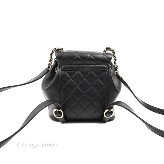 Chanel Quilted Small Duma Drawstring Backpack Black Lambskin 22A