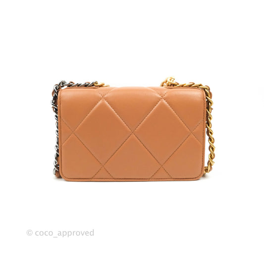 Chanel 19 Wallet on Chain WOC Dark Beige Caramel Lambskin Mixed Hardware 21K