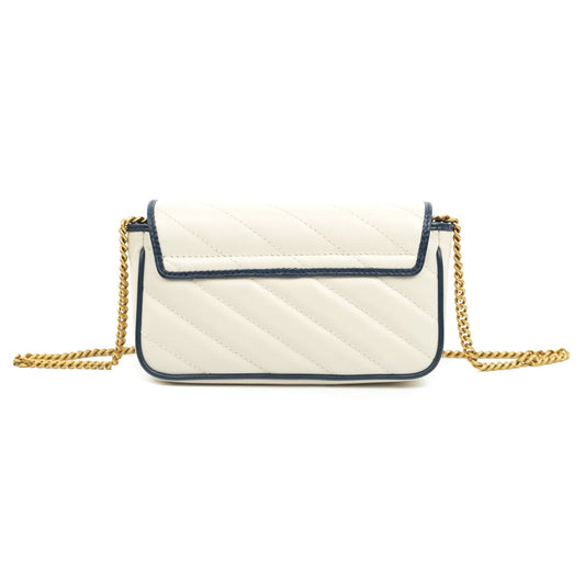 Gucci GG Marmont Matelassé Leather Super Mini Bag Navy White