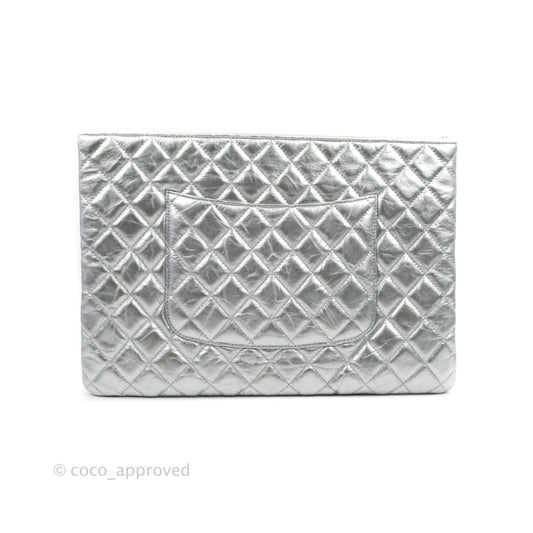 Chanel Caviar Quilted Large Cosmetic Case Metallic Silver With Charms