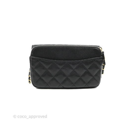 Chanel Classic Flap Phone Holder With Chain Black Caviar Gold Hardware 22A