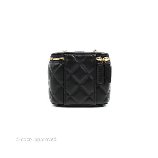 Chanel Classic Mini Pearl Crush Vanity With Chain Black Lambskin Aged Gold Hardware