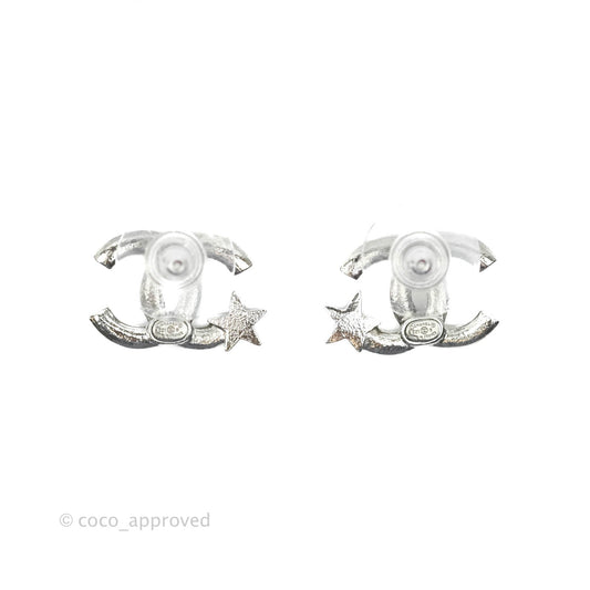 Chanel Crystal CC Star Earrings Silver Tone 21S