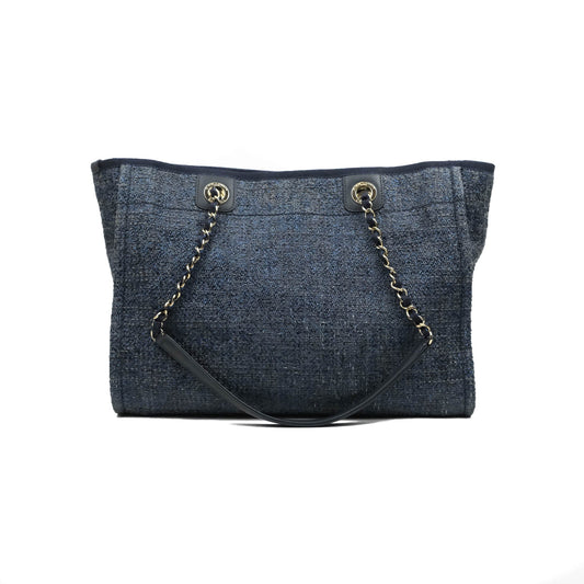 Chanel Medium Deauville Tote Navy Canvas Gold Hardware