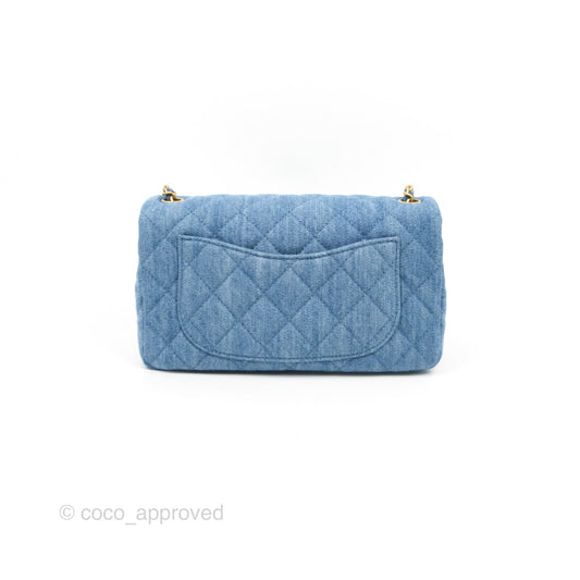 Chanel Mini Rectangular Pearl Crush Quilted Denim Aged Gold Hardware