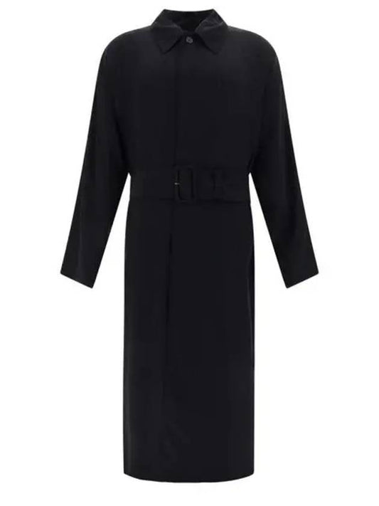 Luxury Balenciaga Belted Maxi Trench Coat Black