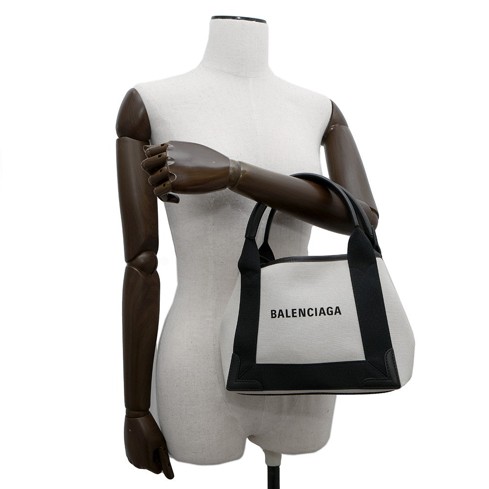 BALENCIAGA Navy Kabas Natural/Black390346 Canvas Size XS