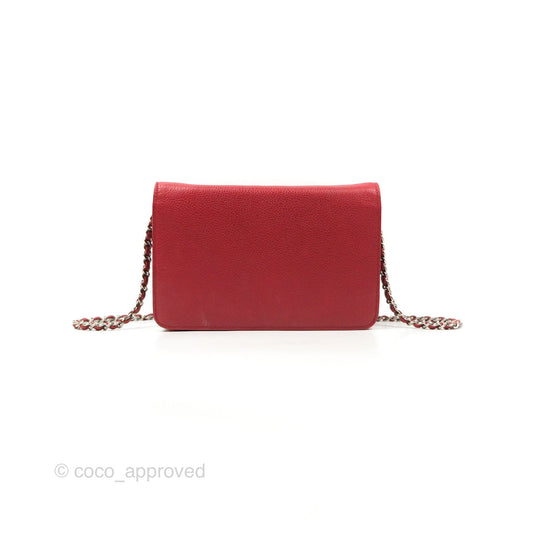 Chanel CC Wallet On Chain WOC Red Caviar Silver Hardware