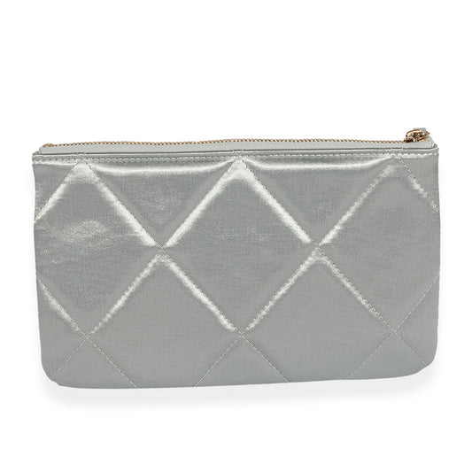 CHANEL Gray Quilted Satin 19 O-Case