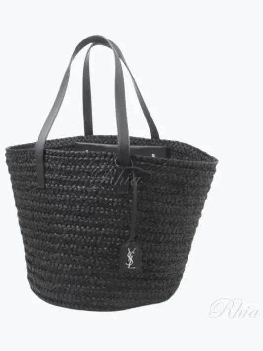 Luxury Saint Laurent Raffia Pannier Tote Bag Black