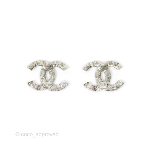 Chanel CC Crystals Earrings Silver Tone 20A