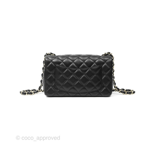 Chanel Mini Rectangular Quilted Black Lambskin Gold Hardware