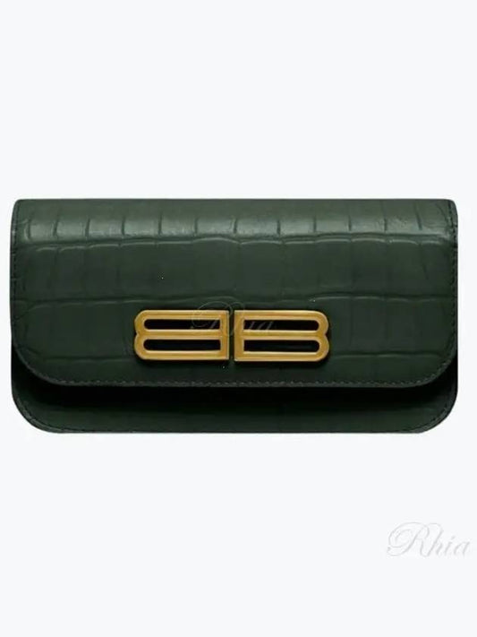 Luxury Balenciaga Gossip BB Logo Crocodile Chain Shoulder Bag Green