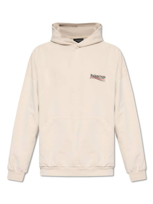 Luxury Balenciaga Embroidered Logo Cotton Hoodie Beige